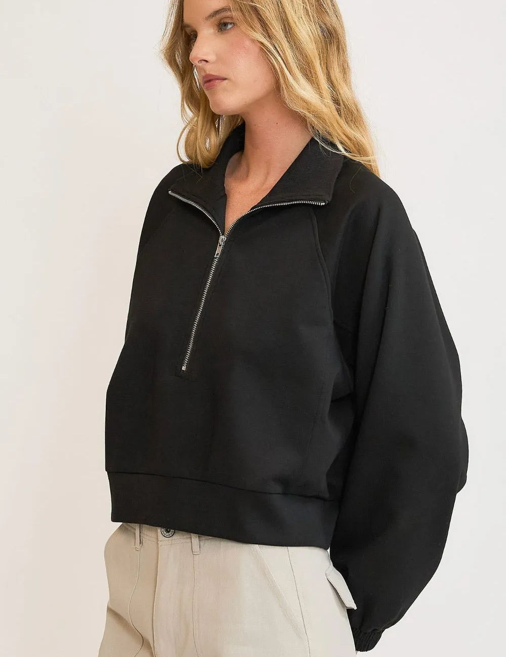 Umgee Full Size Half Zip Cropped Sweatshirt Plus Size | Daverri Fashions