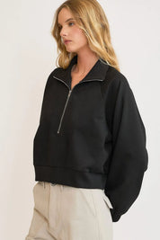Umgee Full Size Half Zip Cropped Sweatshirt Plus Size | Daverri Fashions