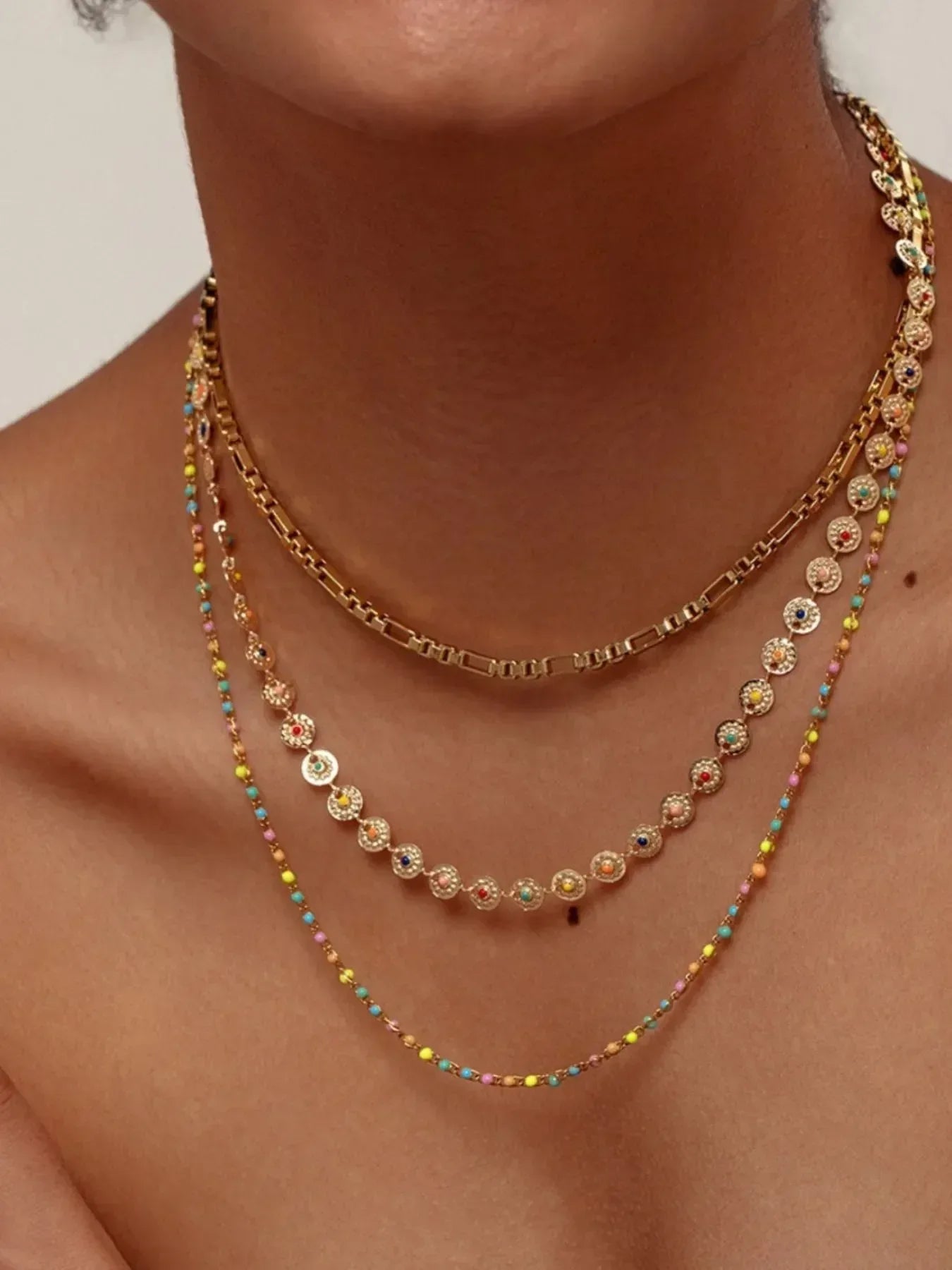 18K Gold-Plated Layered Resin Bead Necklace - DAVERRI FASHIONS