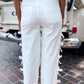 Daverri Fashions white denim wide-leg pants with lace-up sides