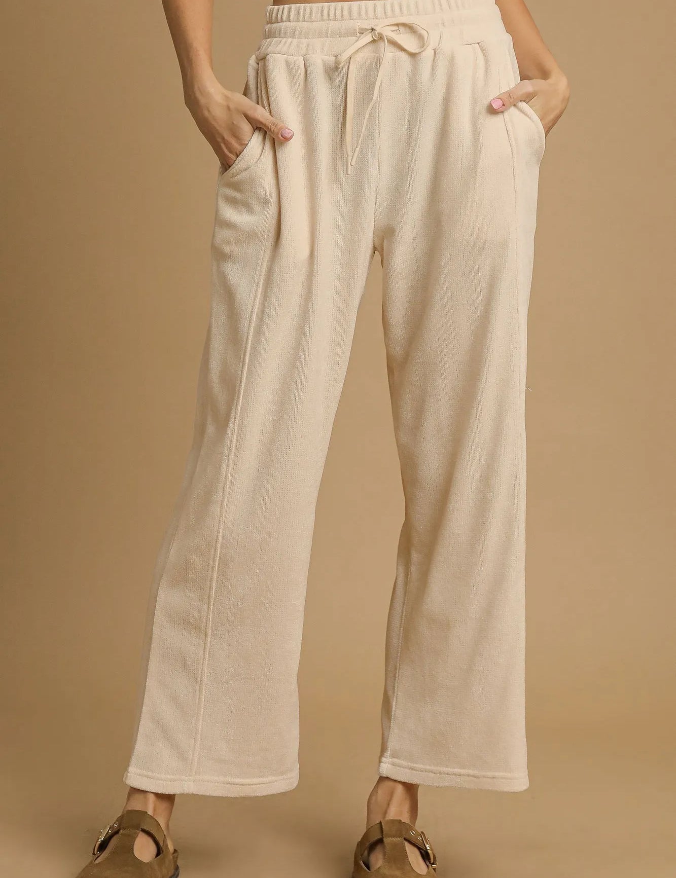 Cream Umgee Drawstring Wide Leg Pants | Pants Daverri Fashions