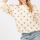 SAGE + FIG Heart Printed Contrast Long Sleeve Sweatshirt - DAVERRI FASHIONS