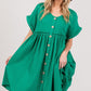 SAGE + FIG Full Size Button Up Short Sleeve Dress Kelly Green Knee Length Dresses