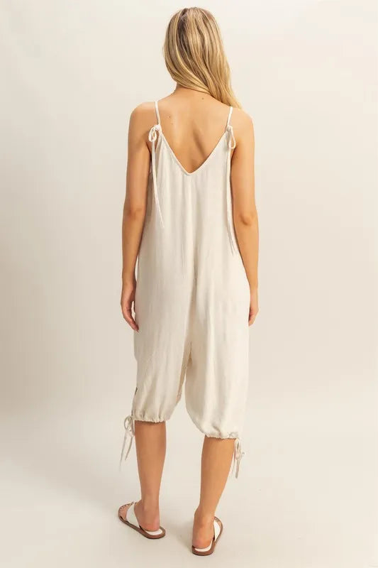 HYFVE V-Neck Pocket Detail Side Tie Hem Romper Rompers