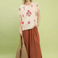 Umgee linen blend embroidered top with oatmeal woven tote bag