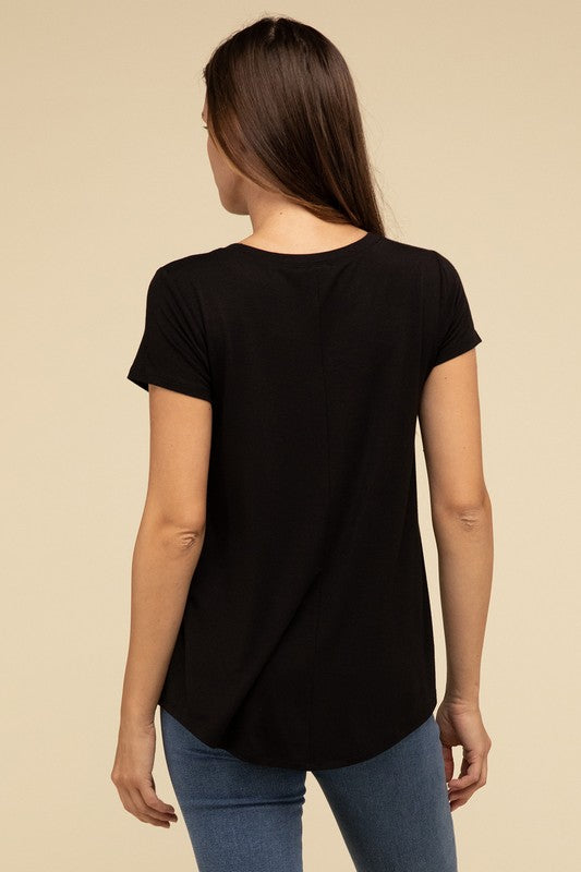 Flowy Round Hem Rayon Short Sleeve Top T-Shirts