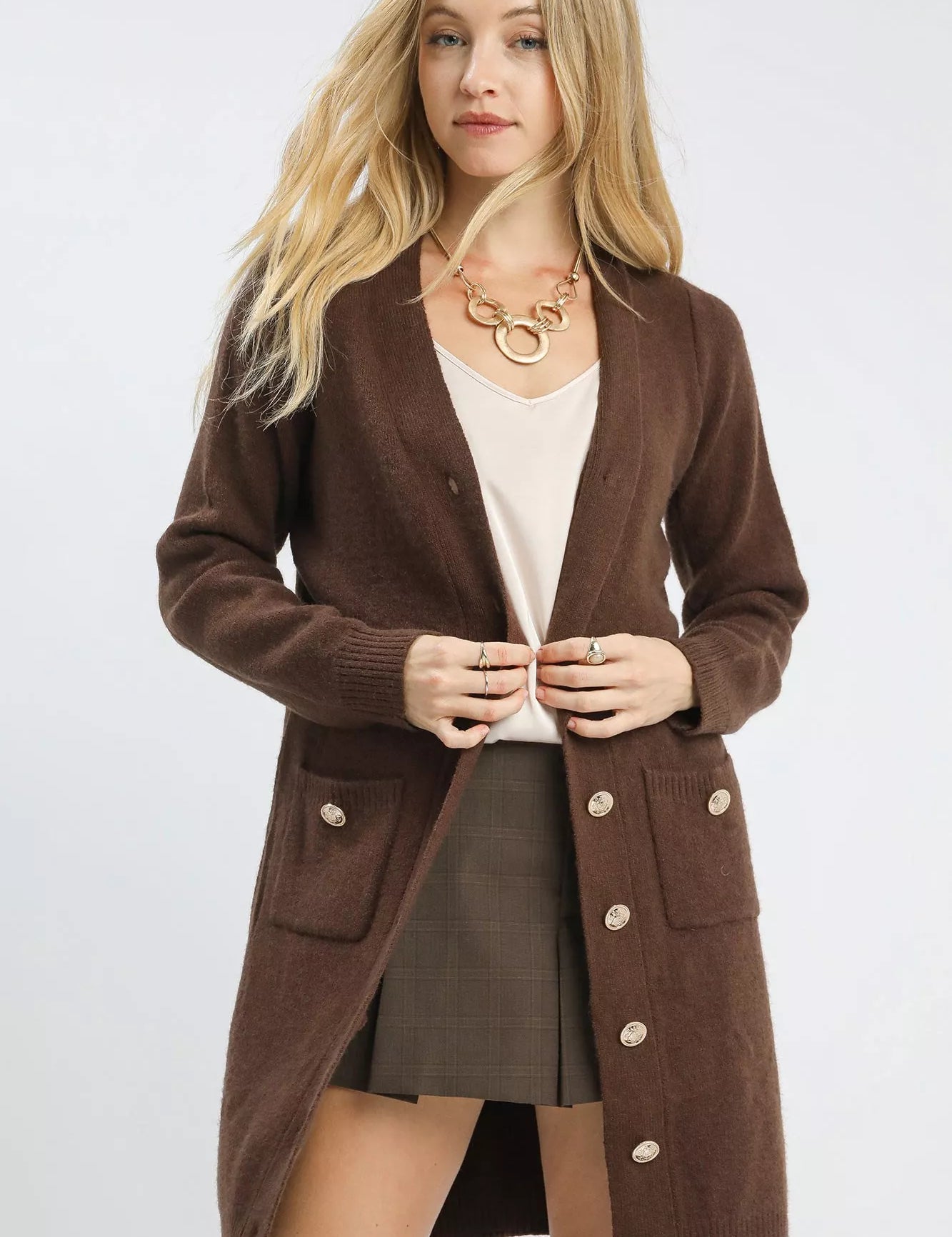 Umgee Button-Down Longline Sweater Cardigan with Front Pockets | Cardigans Daverri Fashions