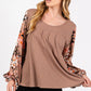 SAGE + FIG Floral Long Sleeve Front Pleated Detail Blouse - DAVERRI FASHIONS