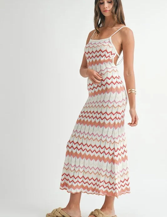 MABLE Lightweight Pointelle Chevron Knit Maxi Dress | Maxi Dresses Daverri Fashions