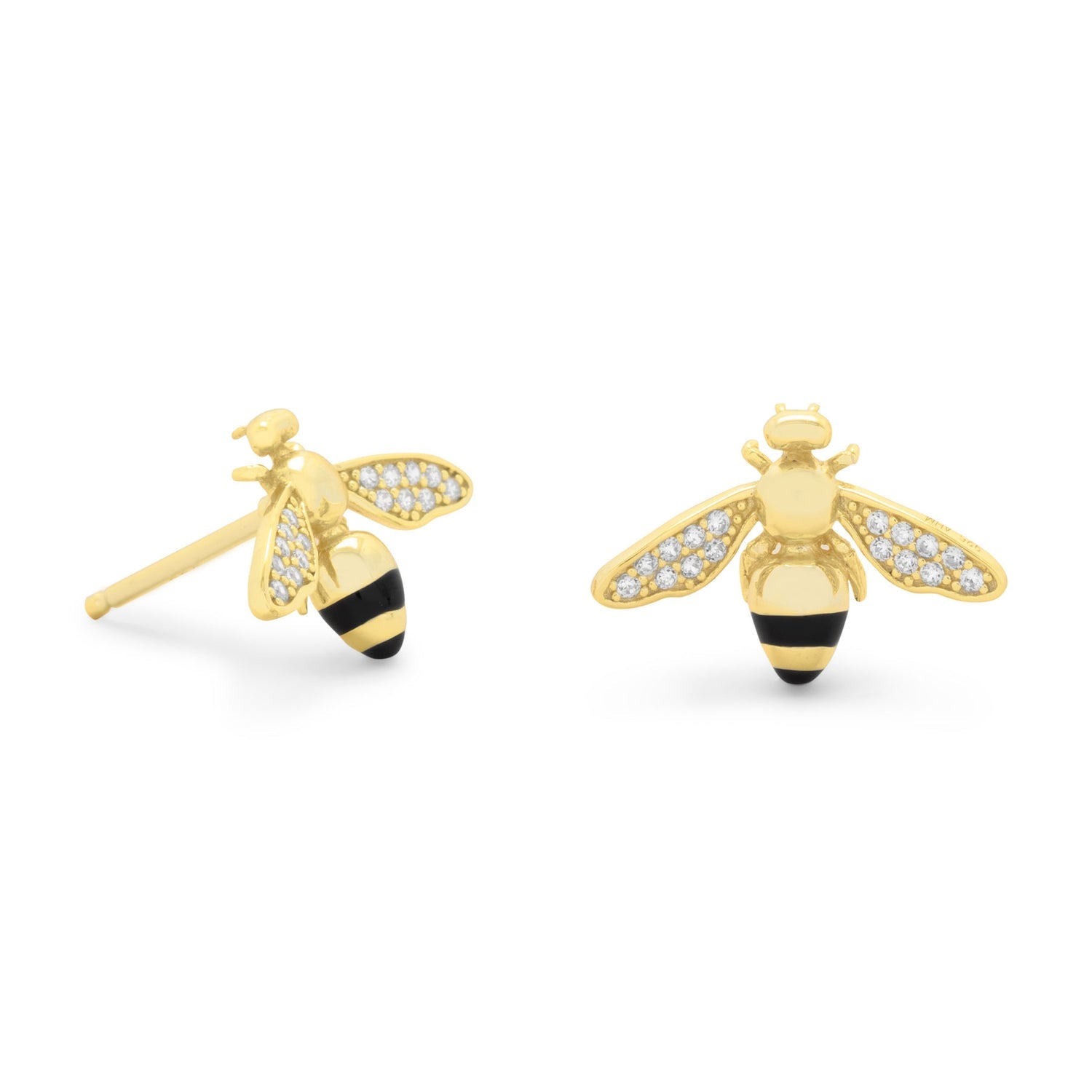 14k Gold Plated Silver CZ Bee Stud Earrings 16.5mm Earrings