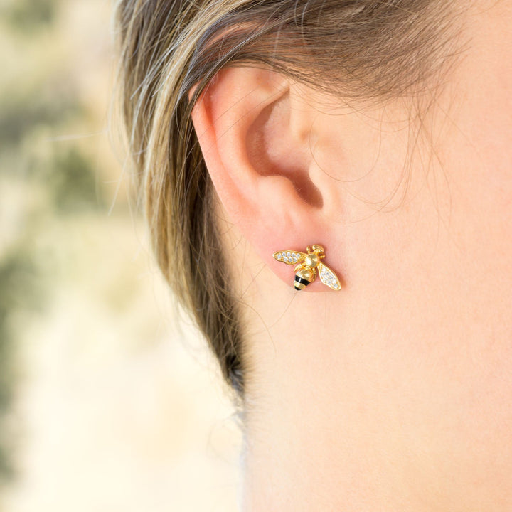 14k Gold Plated Silver CZ Bee Stud Earrings Earrings