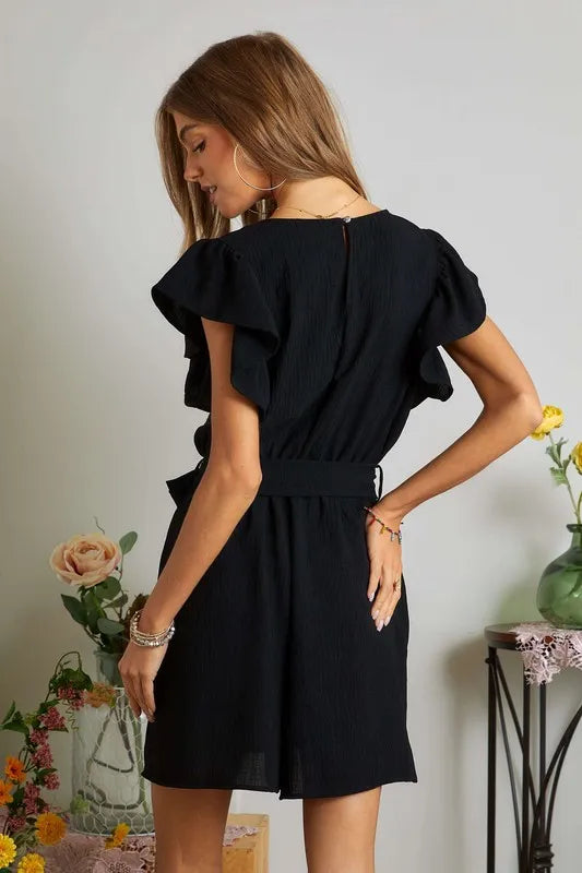 ADORA Ruffle Sleeves Romper with Pockets | Rompers Daverri Fashions