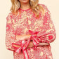 Haptics Ribbon Bow Detail Floral Round Neck Blouse Peach Coral Blouses