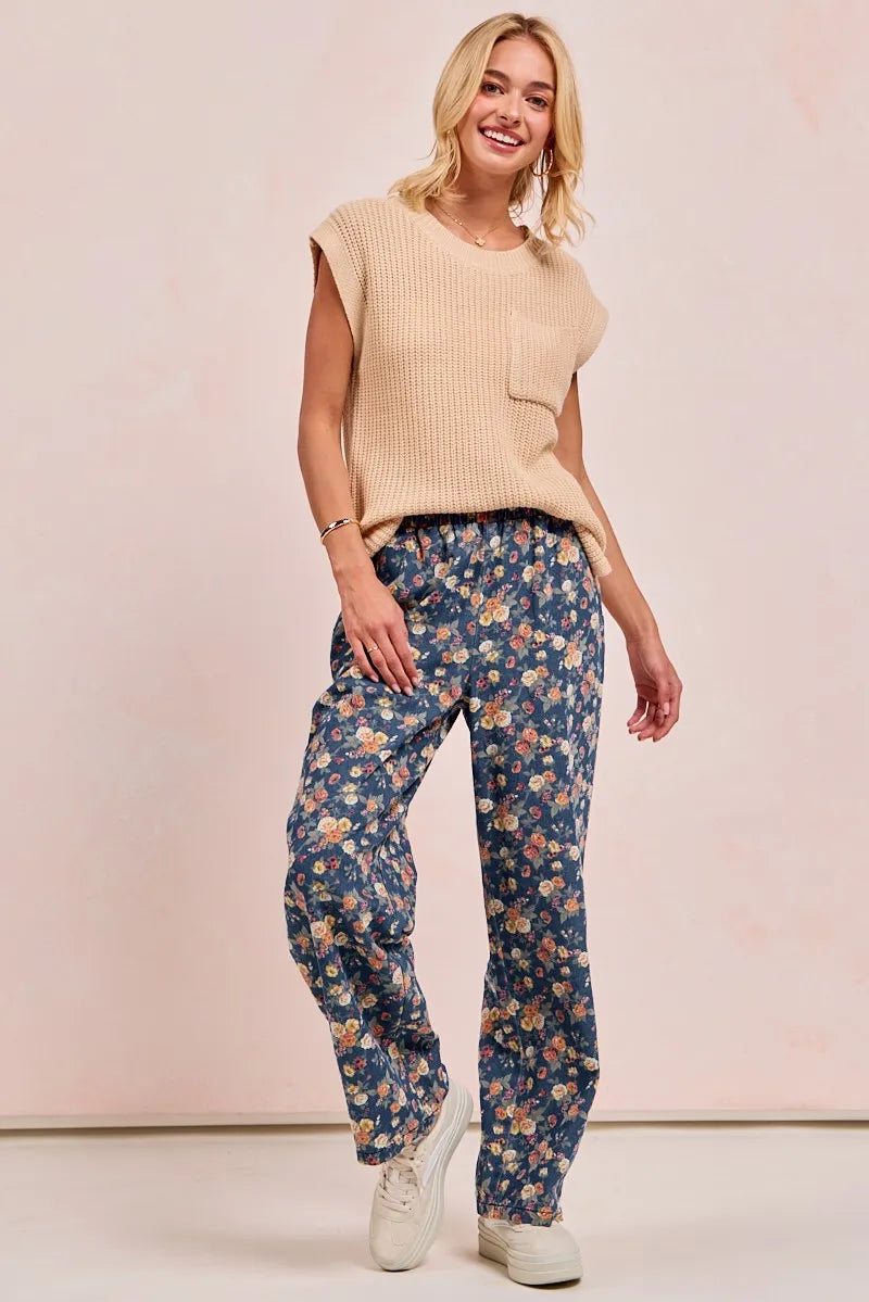 BiBi Washed Floral Print Wide Leg Jeans | Jeans Daverri Fashions