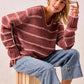 BiBi Striped Long Sleeve Sweater - DAVERRI FASHIONS