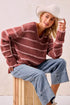 BiBi Striped Long Sleeve Sweater - DAVERRI FASHIONS