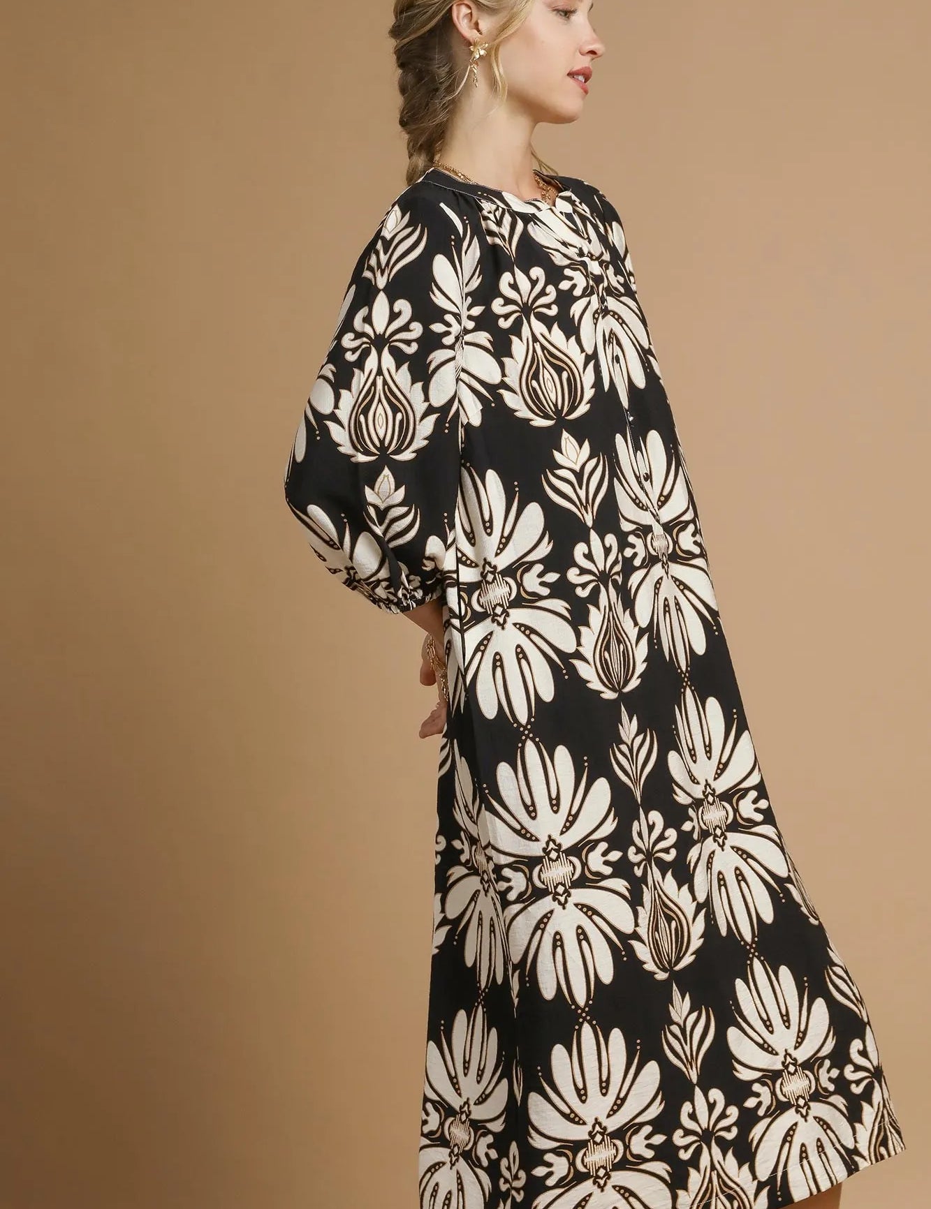Umgee Mix Abstract Floral Print Midi Dress | Midi Dresses Daverri Fashions