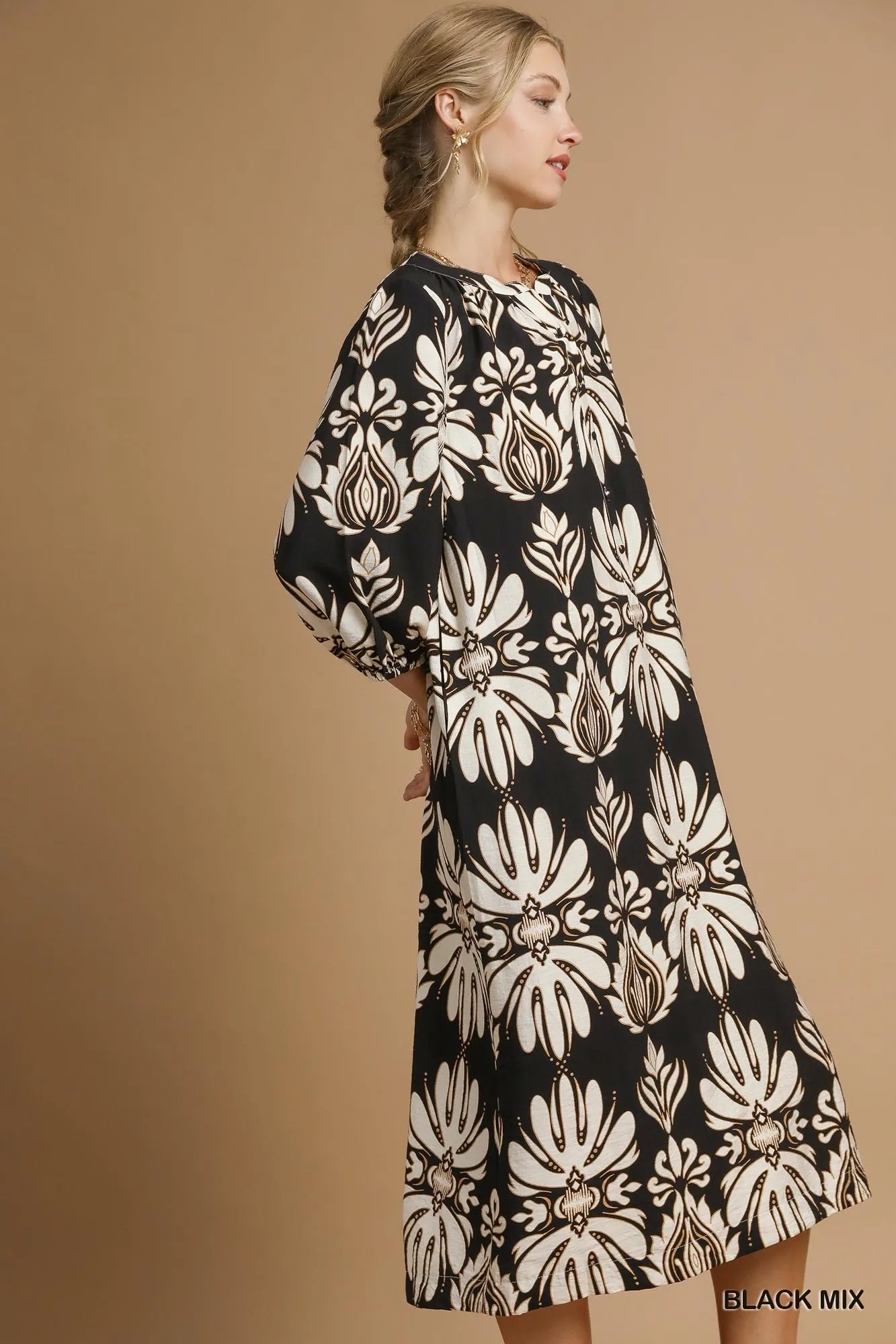 Umgee Mix Abstract Floral Print Midi Dress | Midi Dresses Daverri Fashions
