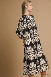 Umgee Mix Abstract Floral Print Midi Dress | Midi Dresses Daverri Fashions