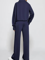 Half Zip Long Sleeve Top and Pants Set | Loungewear Sets Daverri Fashions