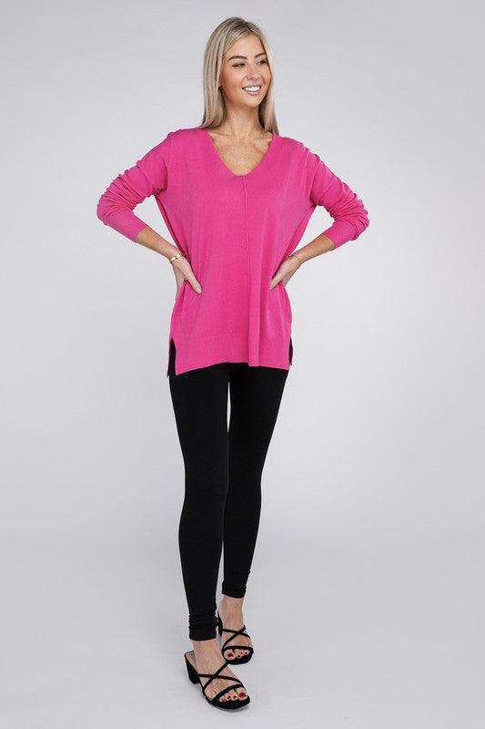 Garment Dyed Front Seam Zenana Sweater Tops