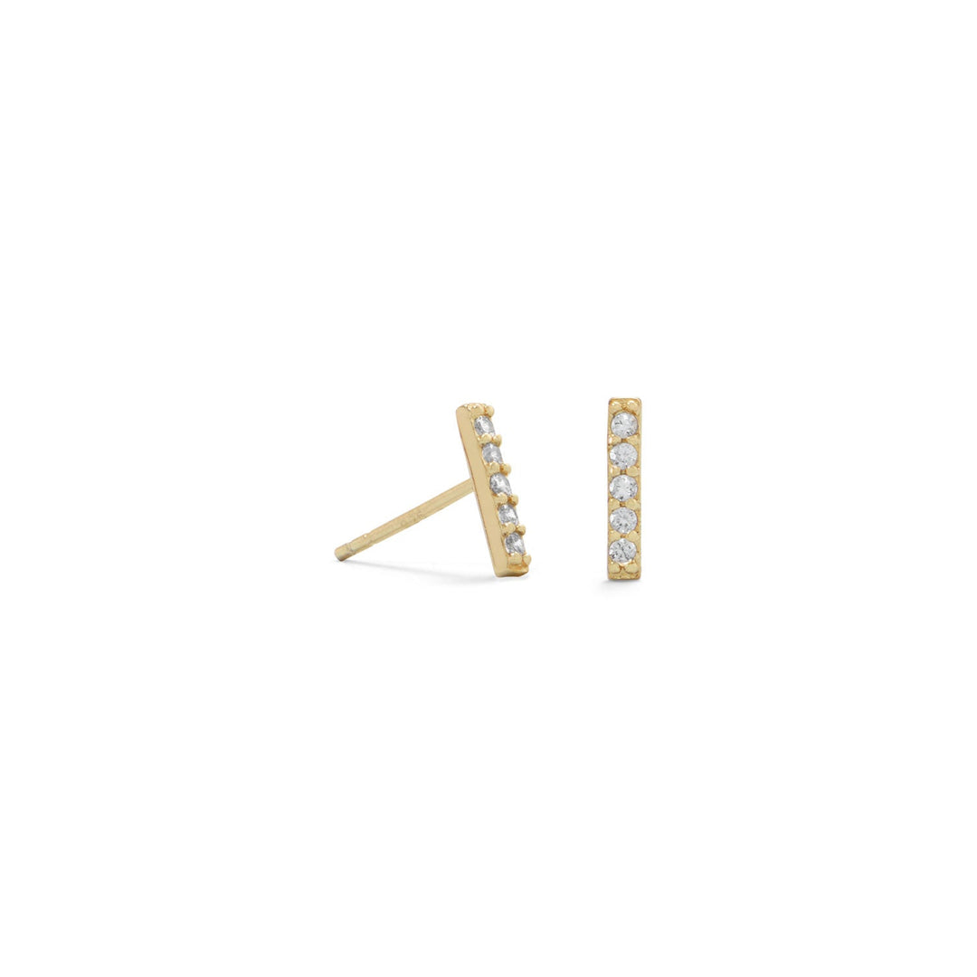 14 Karat Gold Plated Mini CZ Bar Studs Default Title Earrings