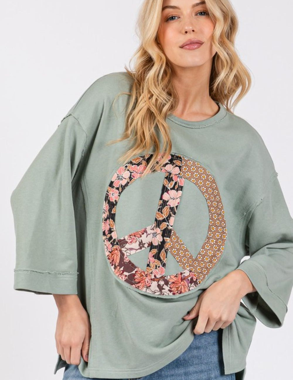 SAGE + FIG Floral Peace Patch Round Neck Top