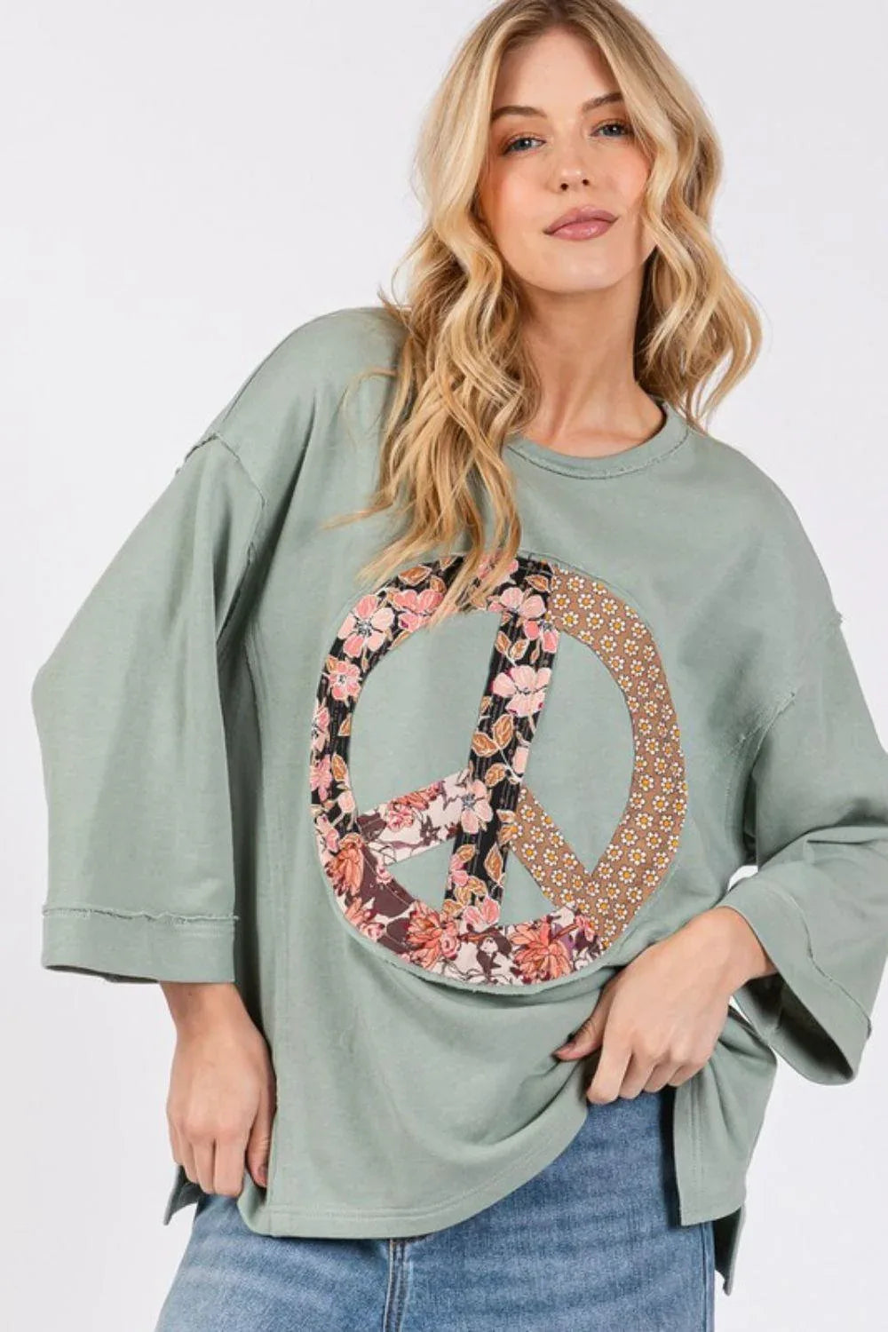 SAGE + FIG Floral Peace Patch Round Neck Top - DAVERRI FASHIONS