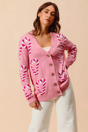 SO ME Christmas Candy Cane Button Front Sweater Cardigan | Cardigans Daverri Fashions