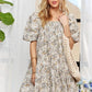 ADORA Floral Square Neck Puff Sleeve Dress Light Blue