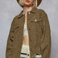 POL Raw Hem Button Up Jacket with Chest Pockets Olive Jackets