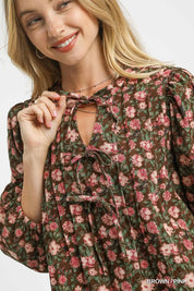 Umgee Floral Tie-Neck Babydoll Dress | Daverri Fashions