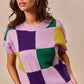 SO ME Mardi Gras plaid sweater in lavender green purple knit