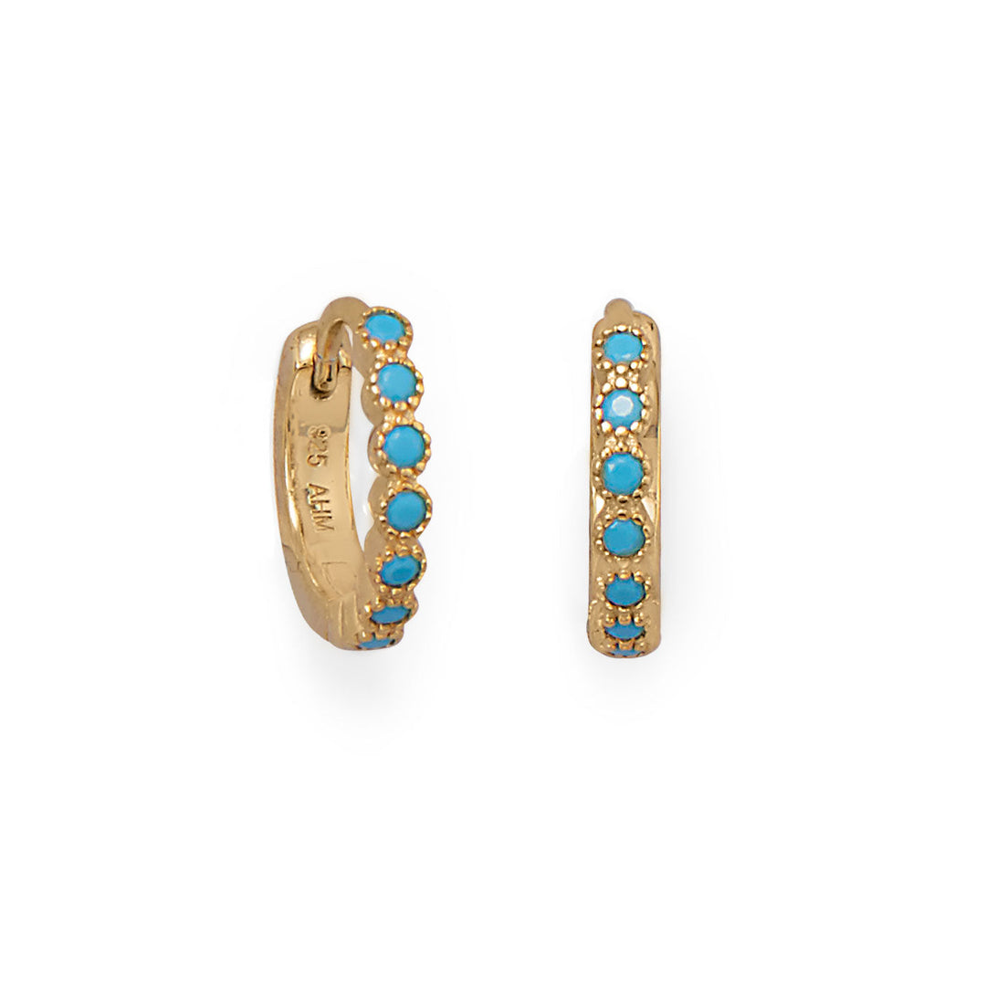 14 Karat Gold Plated Turquoise CZ Hoop Earrings Default Title Earrings