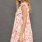 Umgee Full Size Two Tone Printed Ruffled Cap Sleeve Mini Dress Plus Size