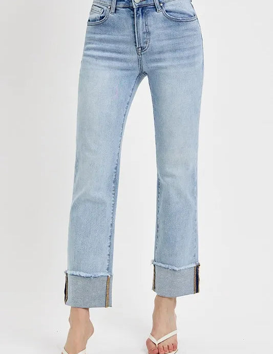 RISEN High Rise Straight Cuffed Relaxed Jeans | Jeans Daverri Fashions