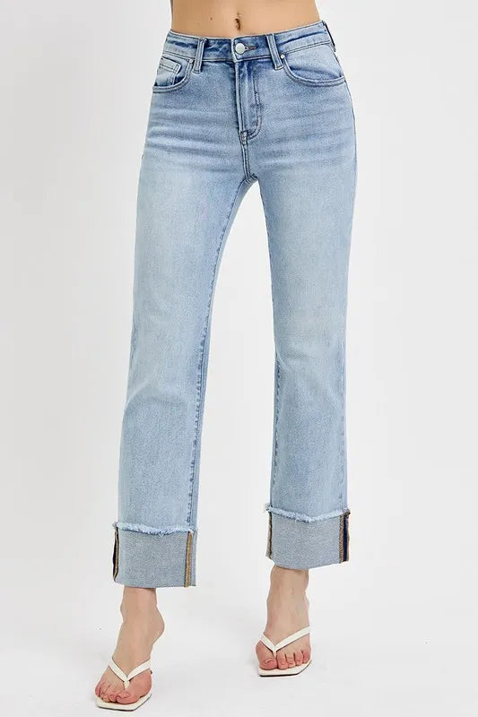 RISEN High Rise Straight Cuffed Relaxed Jeans Jeans
