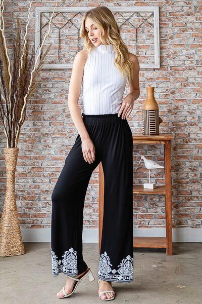 Heimish Full Size Solid Damask Casual Pants Plus Size Pants