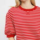 Umgee red and white striped short sleeve pullover top sweatshirt