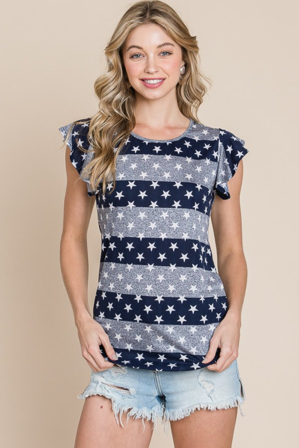 BOMBOM Striped Round Neck Cap Sleeve T-Shirt | T-Shirts Daverri Fashions