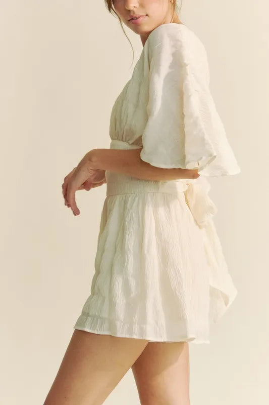 Davi & Dani Batwing Sleeve Waist Belt Romper | Rompers Daverri Fashions