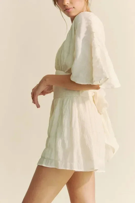Davi & Dani Batwing Sleeve Waist Belt Romper - DAVERRI FASHIONS