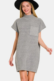 Grey Zenana Short Sleeve Sweater Mini Dress | Daverri Fashions