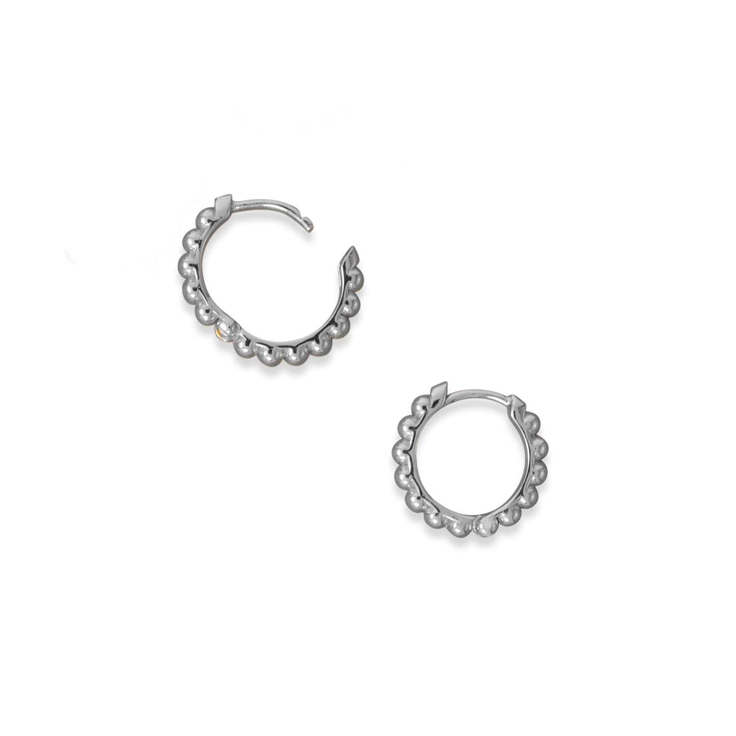 Rhodium Plated Beaded Click Hoop Earrings Default Title Earrings