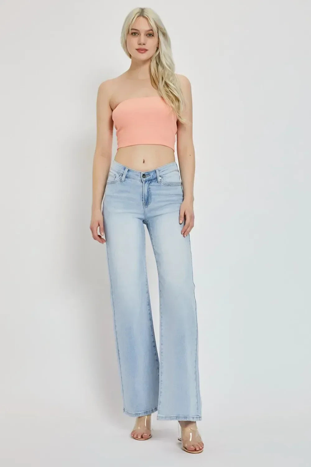 RISEN Full Size Wide Leg V Dipped Front Waist Jeans - DAVERRI FASHIONS