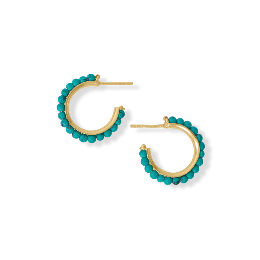 14 Karat Gold Plated Beaded Turquoise 3/4 Hoop Earrings Default Title Earrings