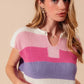 SO ME Multi Color Stripe Loose Fit Cap Sleeve Sweater Top