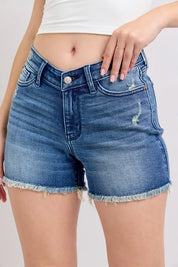 Judy Blue Full Size V-Front Denim Shorts with Shield Pockets Plus Size | Daverri Fashions