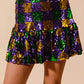 SO ME Mardi Gras checker sequins mini skirt in purple green gold