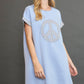 Umgee Peace Plaid Applique Short Sleeve Mini Dress Light Blue